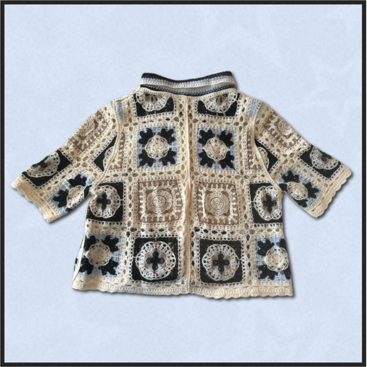 off-white + black/brown/blue collared top