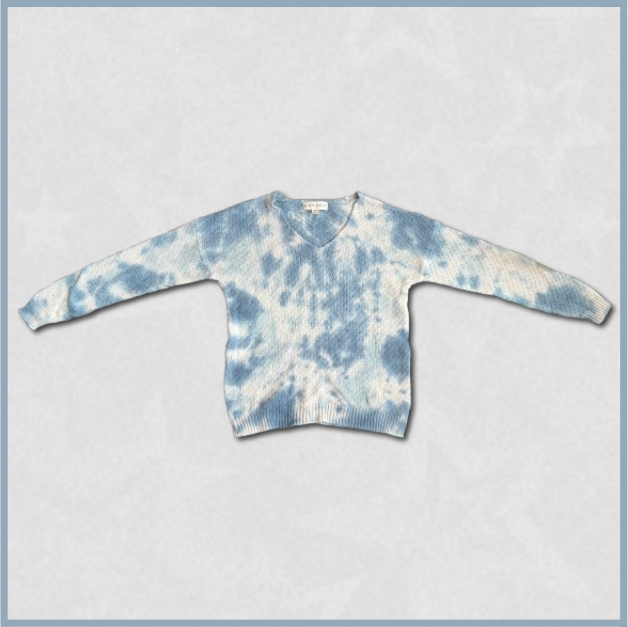 blue + white v-neck sweater