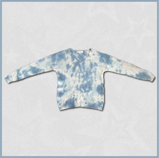 blue + white v-neck sweater