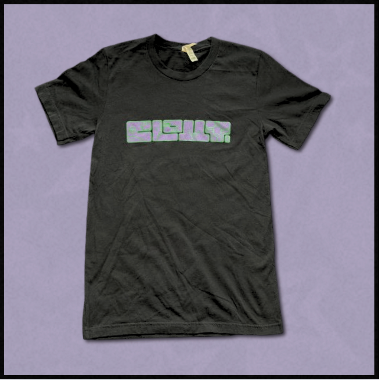 black + purple/green "CLOUT." tee