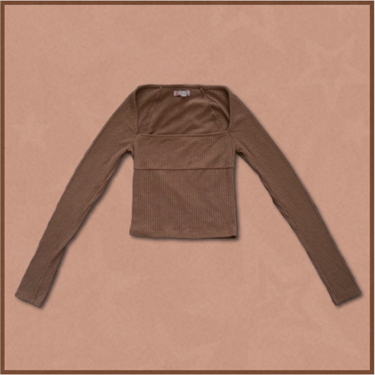brown square-neck long-sleeve top
