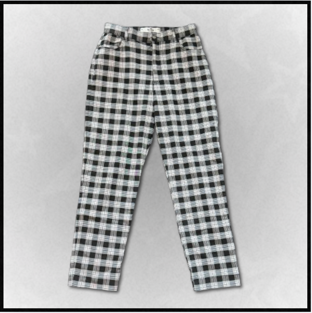 black/white plaid "ultra high-rise" pants