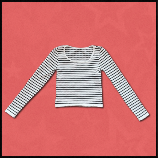 white + black striped fitted top