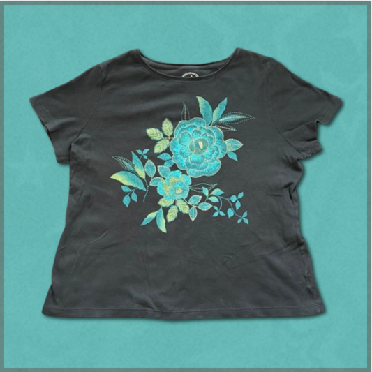 black + blue/green floral tee