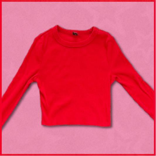 red long-sleeve fitting top