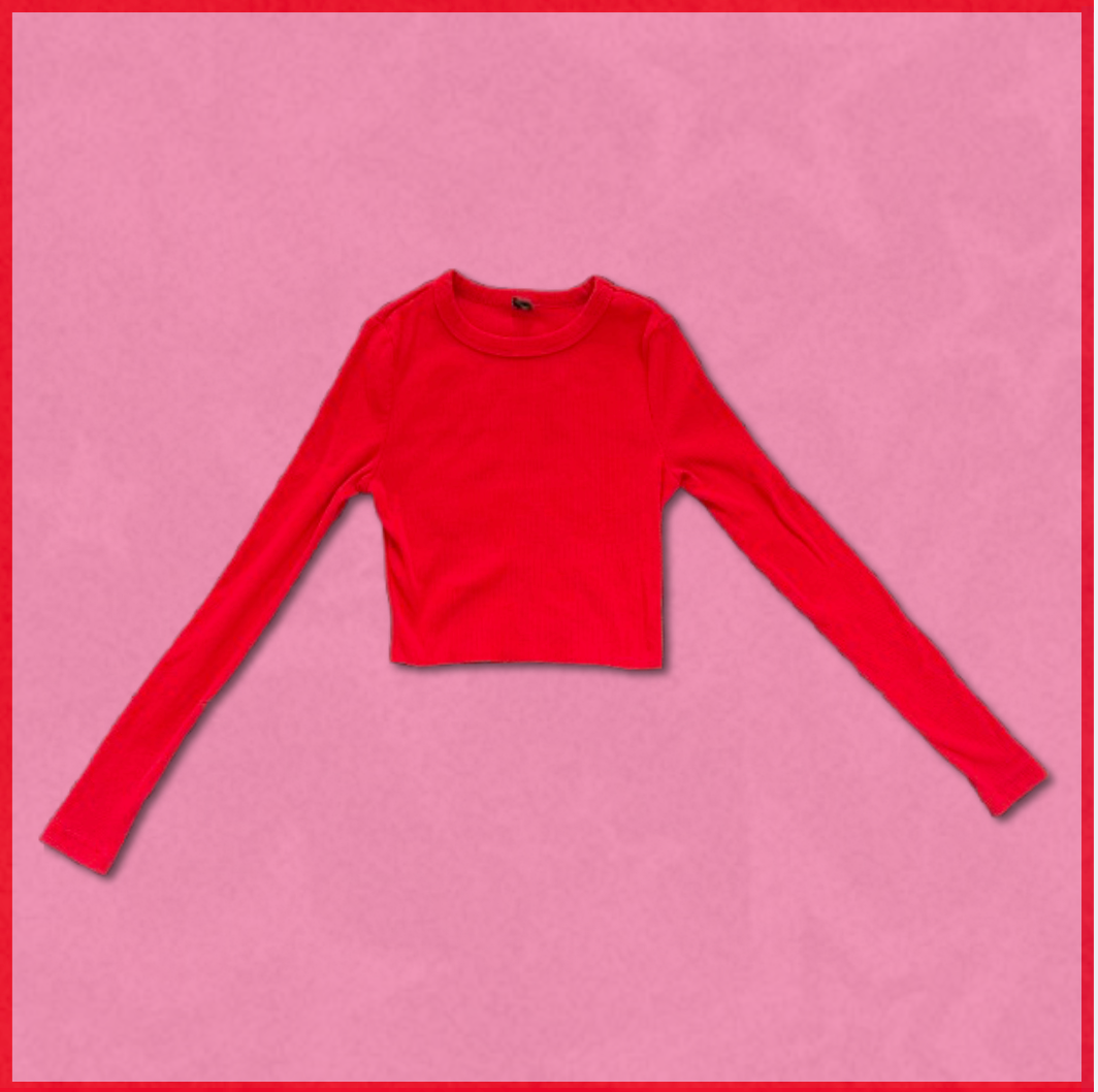 red long-sleeve fitting top