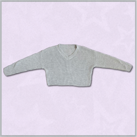 gray knitted cropped v-neck sweater