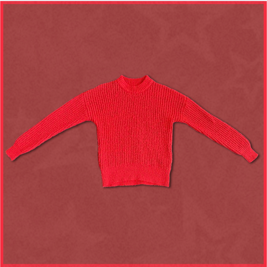 red knitted turtle-neck sweater