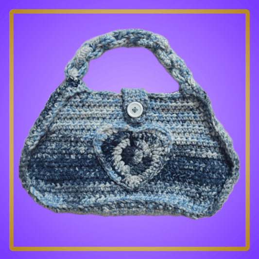 blue handbag with chain link strap