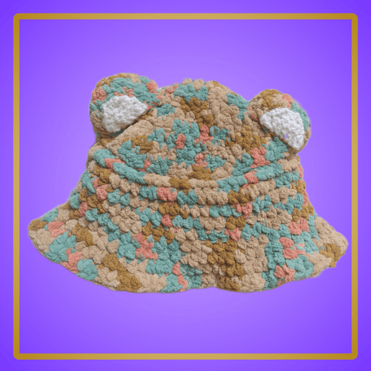 brown/blue/pink bear bucket hat