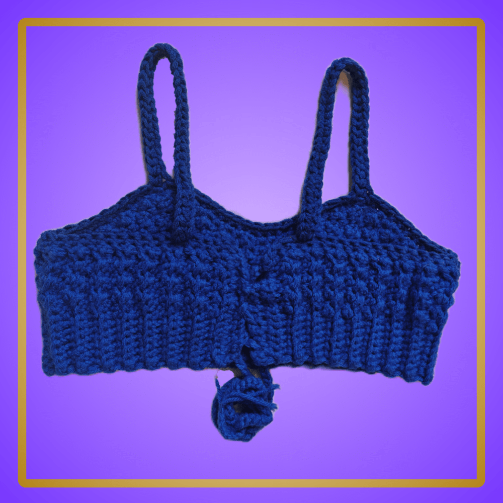 blue chunky bralette top with corset back tie and adjustable straps