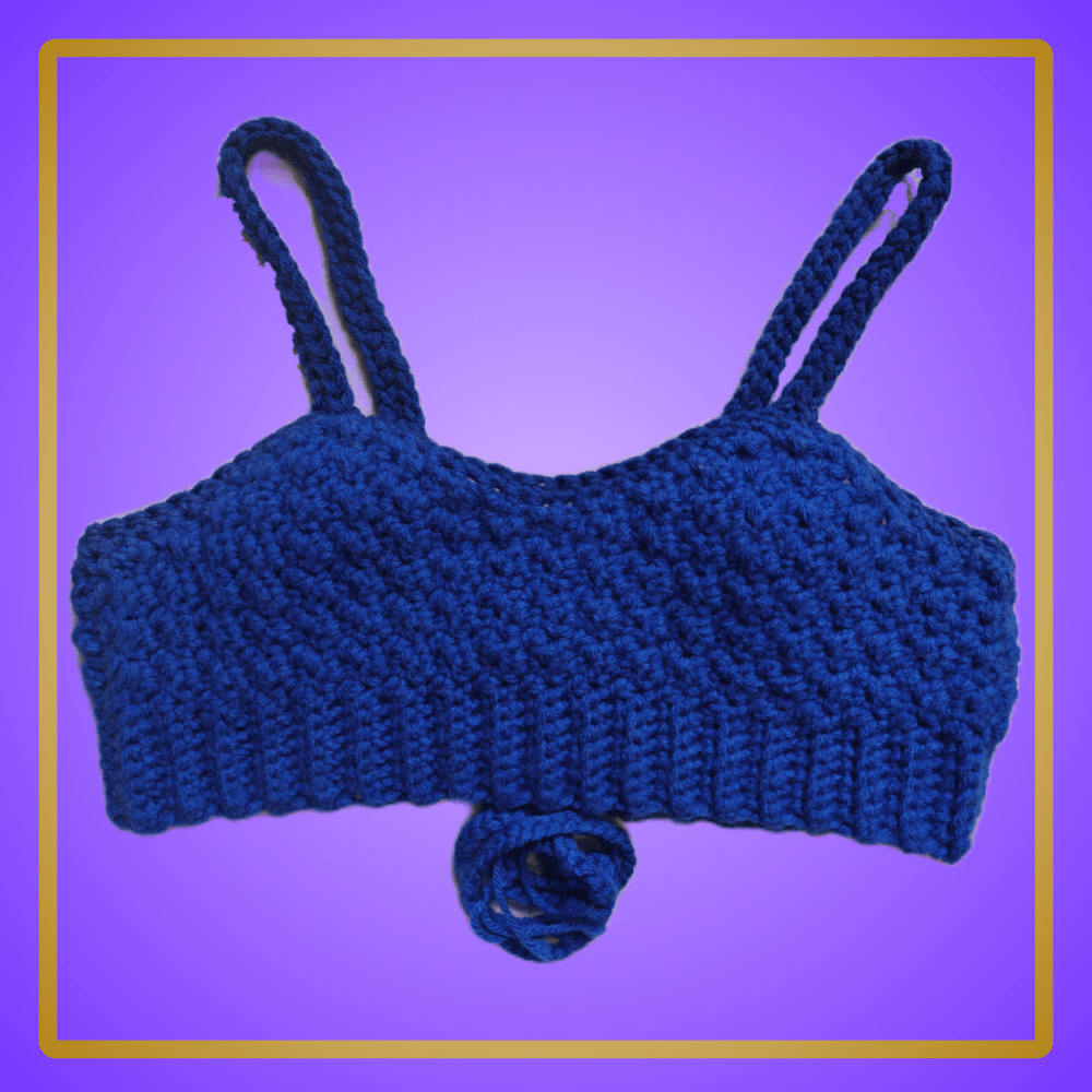 blue chunky bralette top with corset back tie and adjustable straps