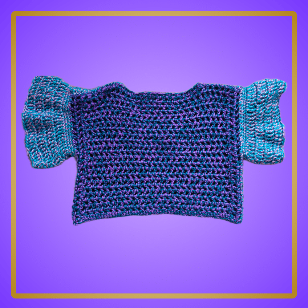 blue/purple/pink cropped short sleeve cardigan w/ front tie
