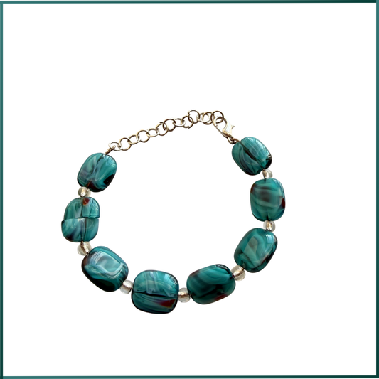 teal and silver bracelet