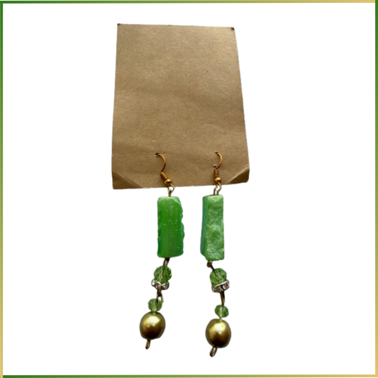 green and gold fairycore dangly earrings