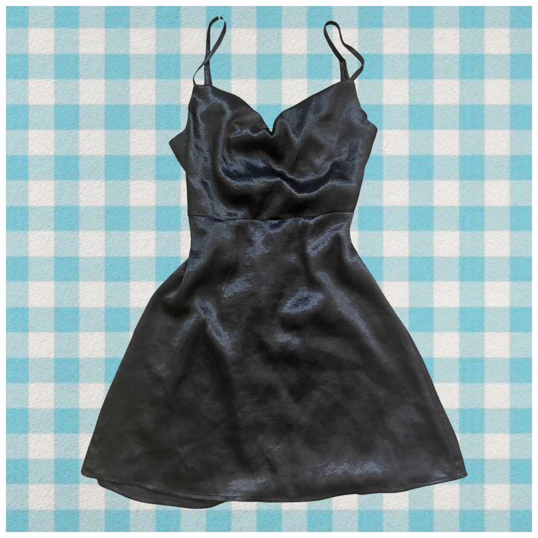 black cowl neck mini dress