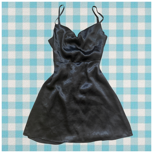 black cowl neck mini dress