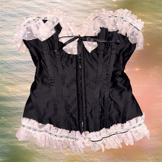 2000s Victoria Secret Black Corset with Pink Lace Trim