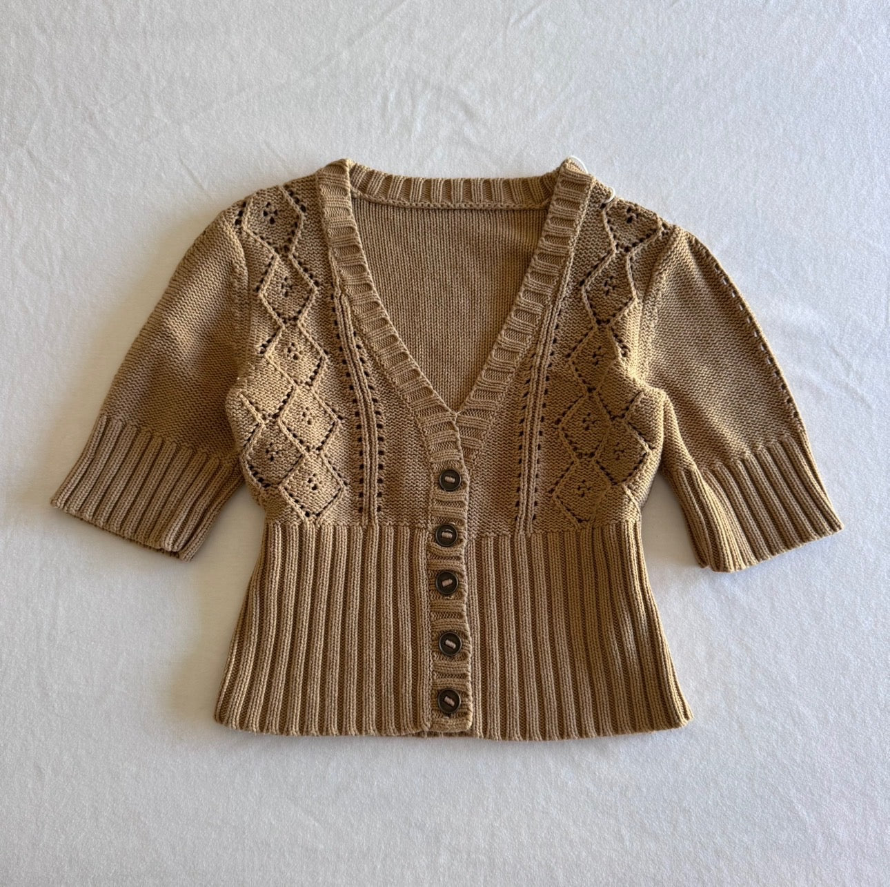 Tan Knit Button Up Mini Cardigan