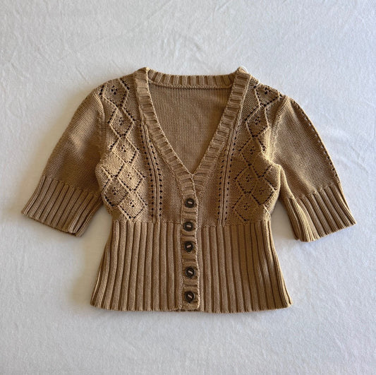 Tan Knit Button Up Mini Cardigan