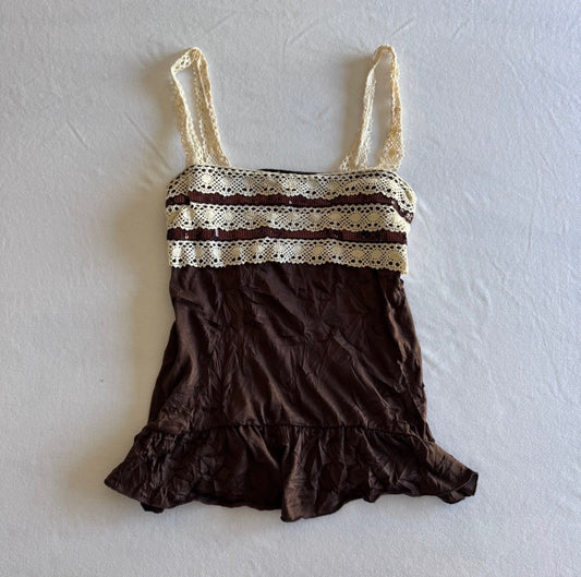 Lace Brown Ruffle Top