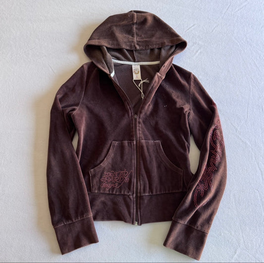 Ed Hardy Brown Velour Bedazzled Jacket