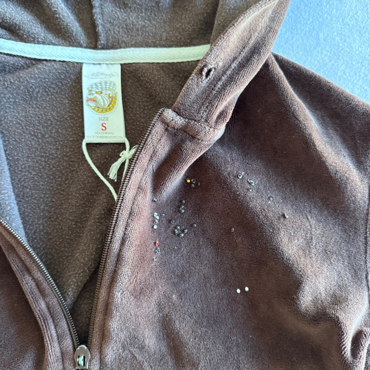 Ed Hardy Brown Velour Bedazzled Jacket