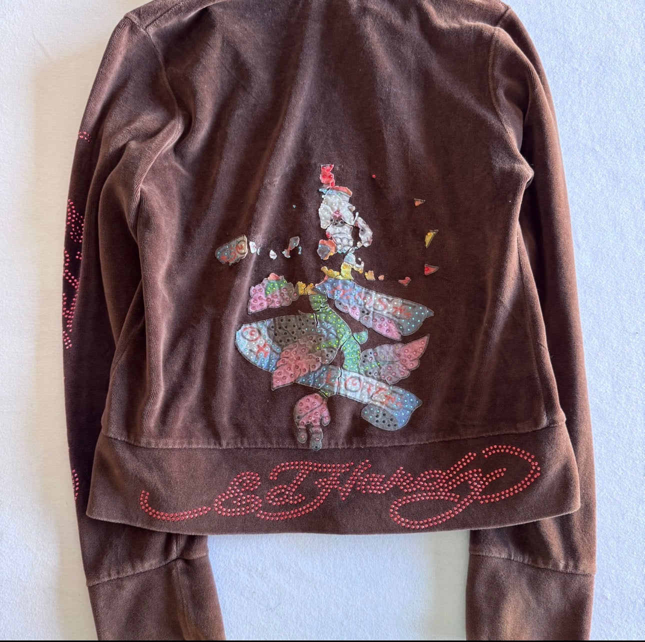 Ed Hardy Brown Velour Bedazzled Jacket