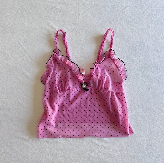 Pink Polka Dot Rosette Cami Top