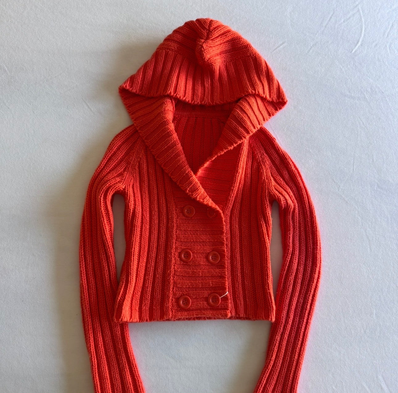 Orange Double Button Knit Hoodie Sweater