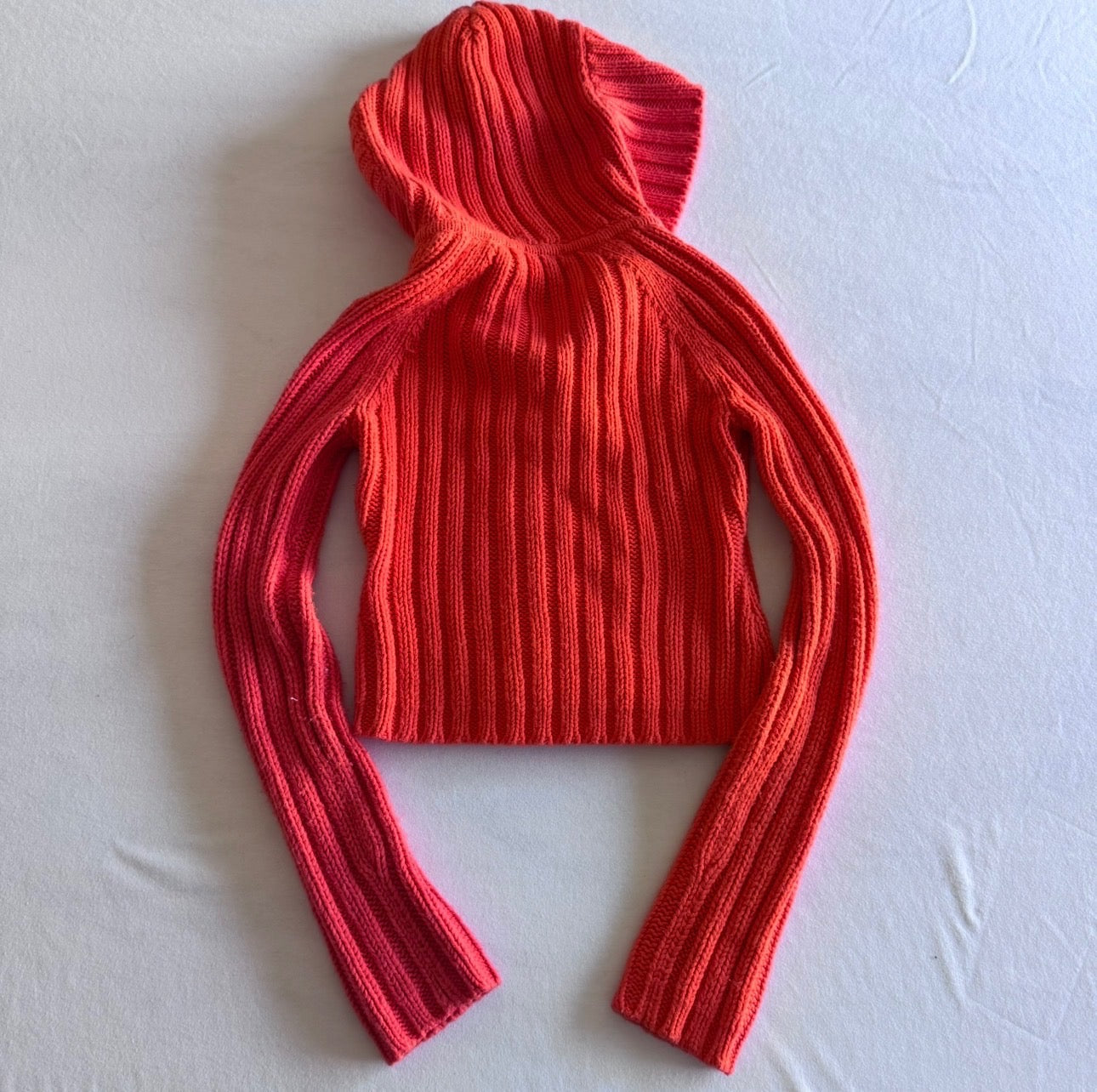 Orange Double Button Knit Hoodie Sweater