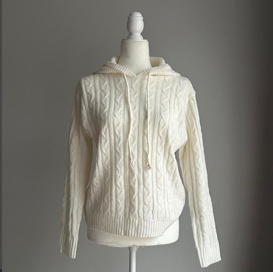 White Cable Knit Sweater Hoodie