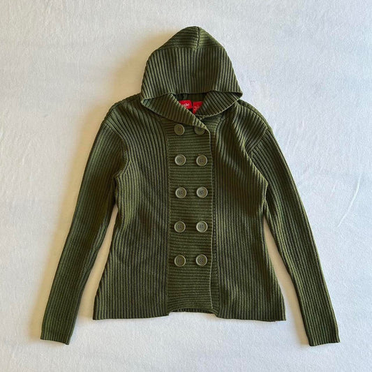 Mossimo Green Double Button Cardigan with Hood