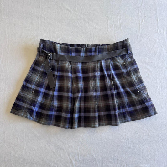 Purple Plaid Belted Mini Skirt