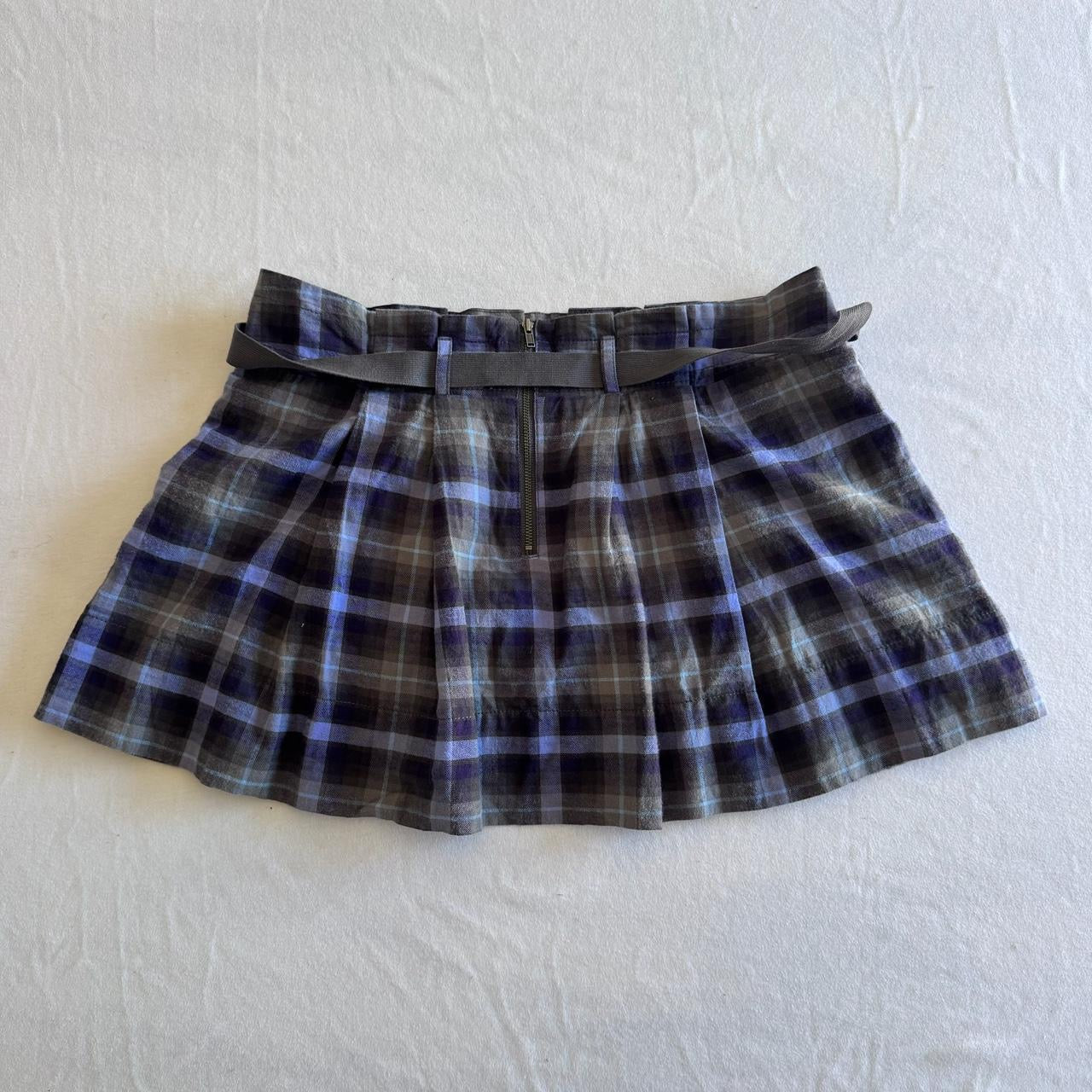 Purple Plaid Belted Mini Skirt