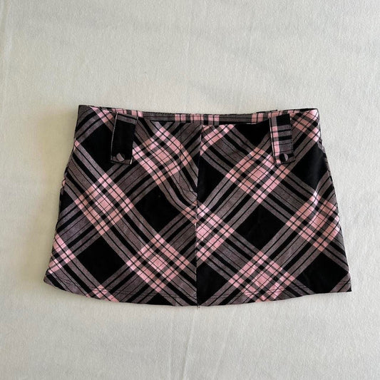 Pink Plaid Mini Skirt