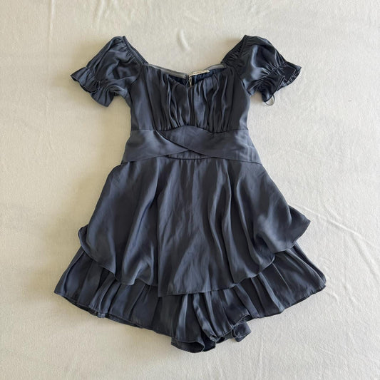 Blue Tiered Mini Romper Dress