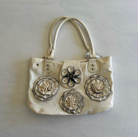 White Faux Leather Floral Oversized Purse