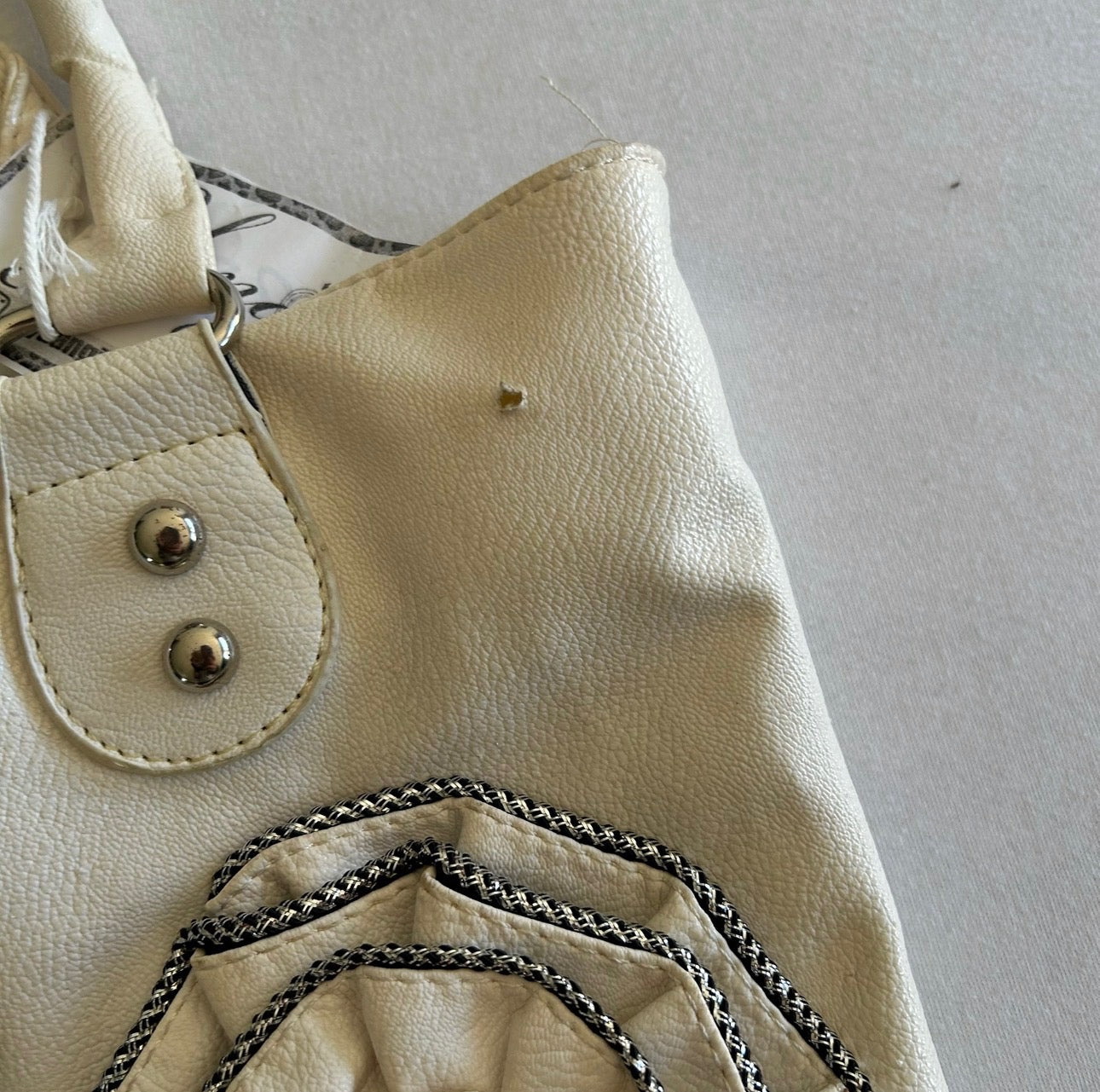 White Faux Leather Floral Oversized Purse