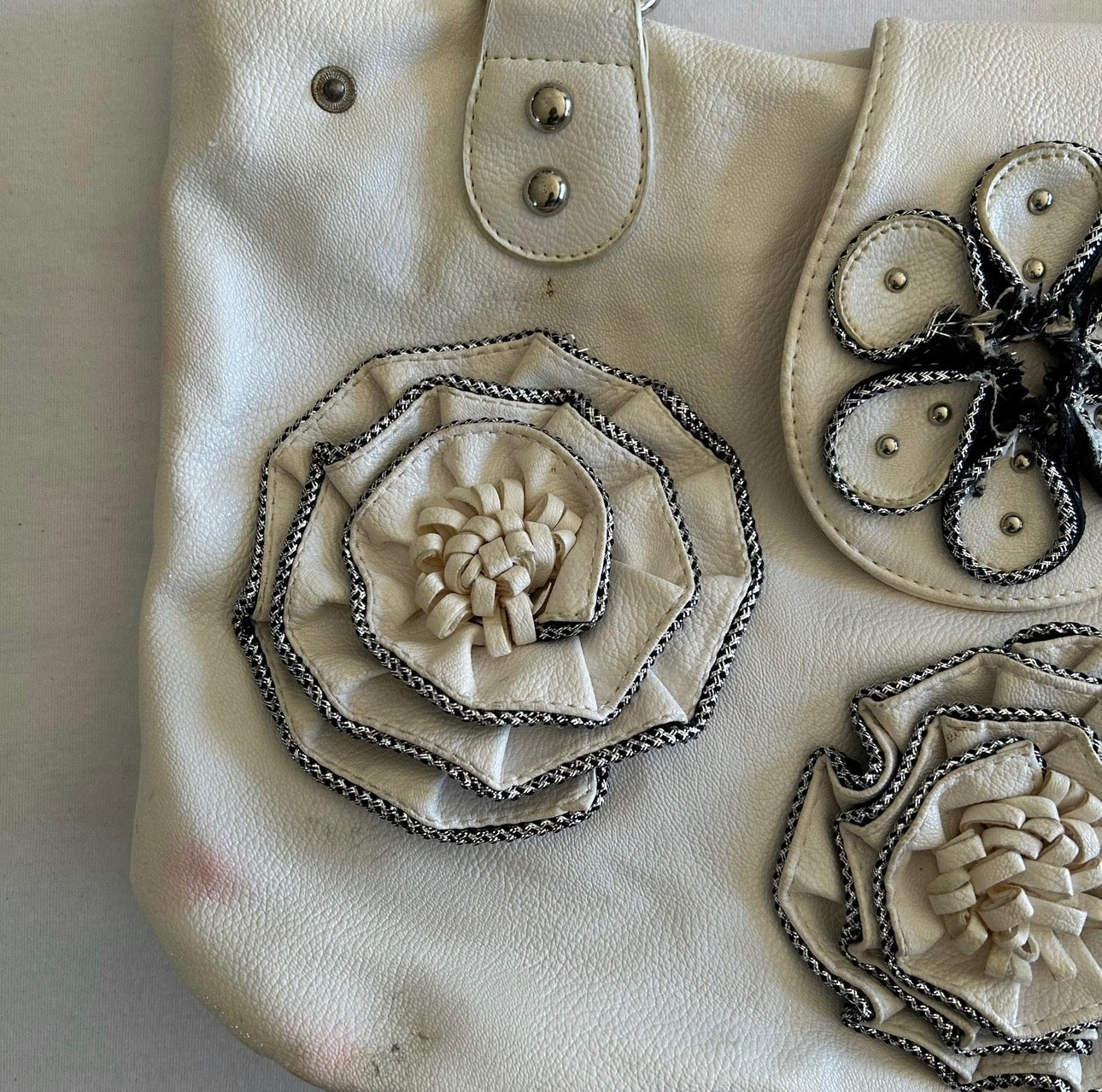 White Faux Leather Floral Oversized Purse