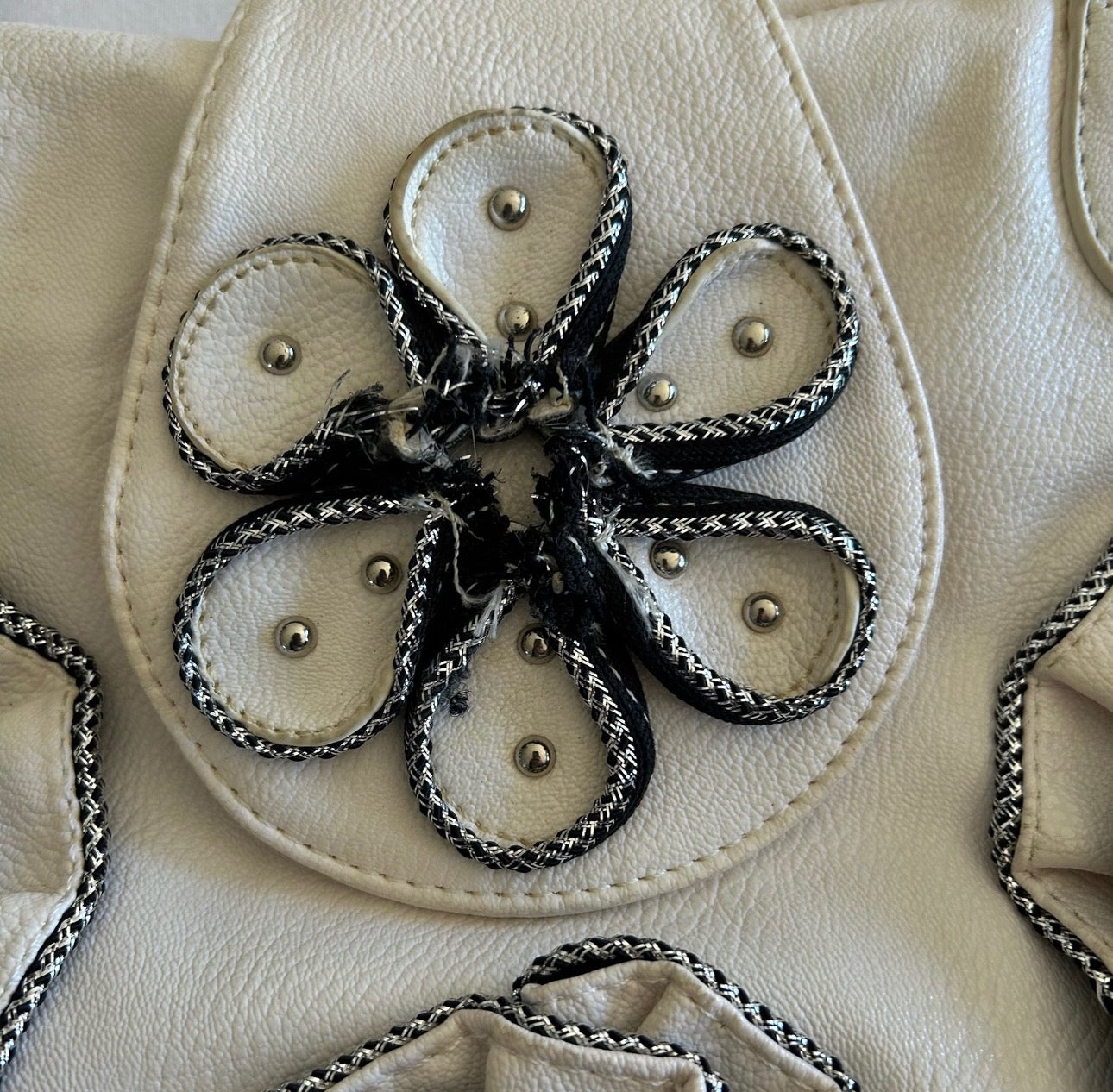 White Faux Leather Floral Oversized Purse