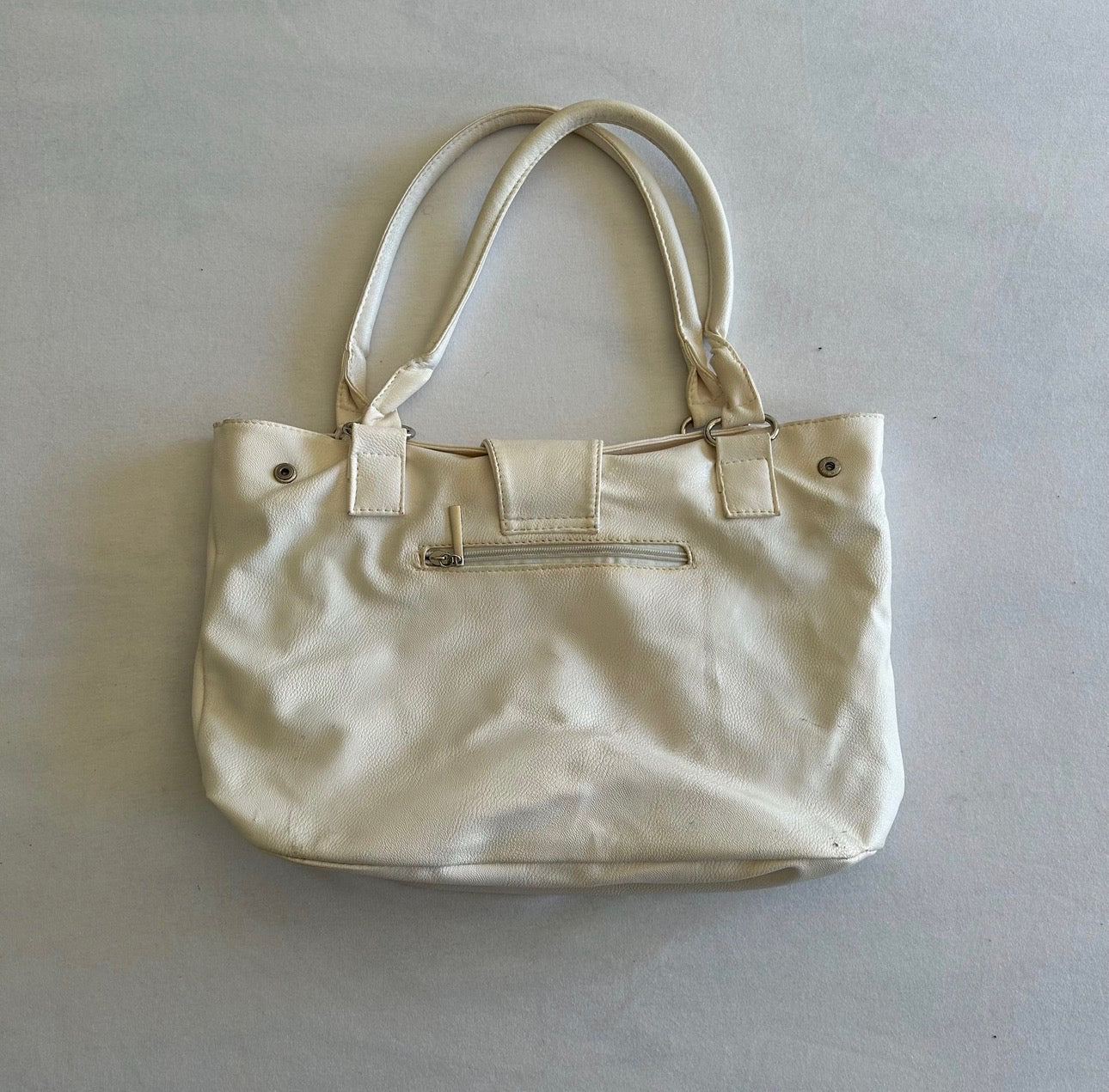 White Faux Leather Floral Oversized Purse