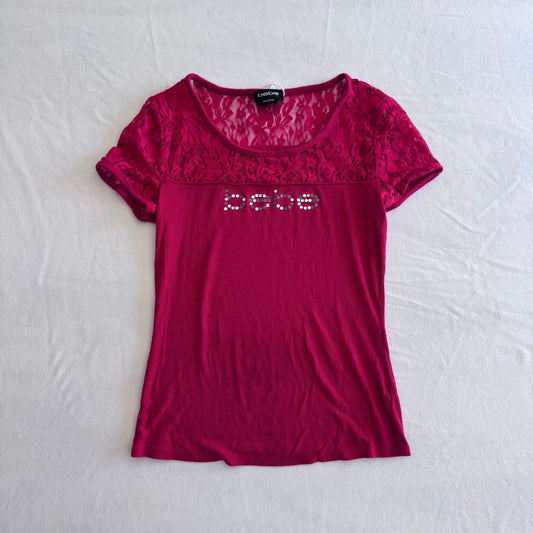 BEBE Red Lace Top