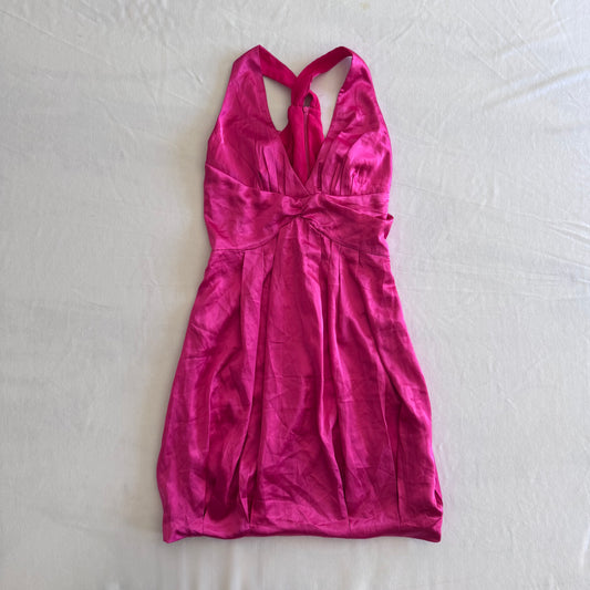 Hot Pink Satin Mini Bubble Dress