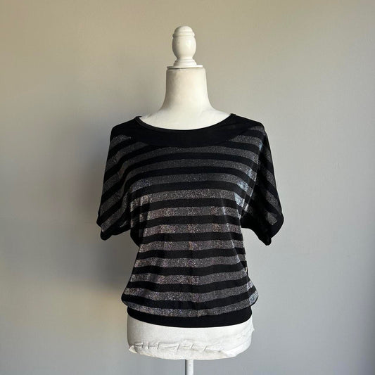 Gray & Black Striped Slouchy Off the Shoulder Top