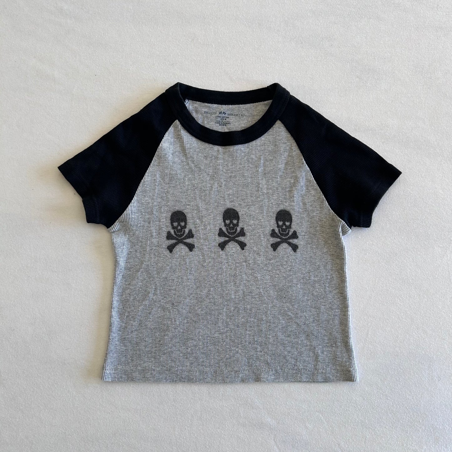 Skull Print Baseball Style Baby Tee