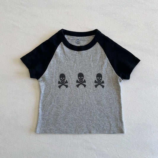Skull Print Baseball Style Baby Tee