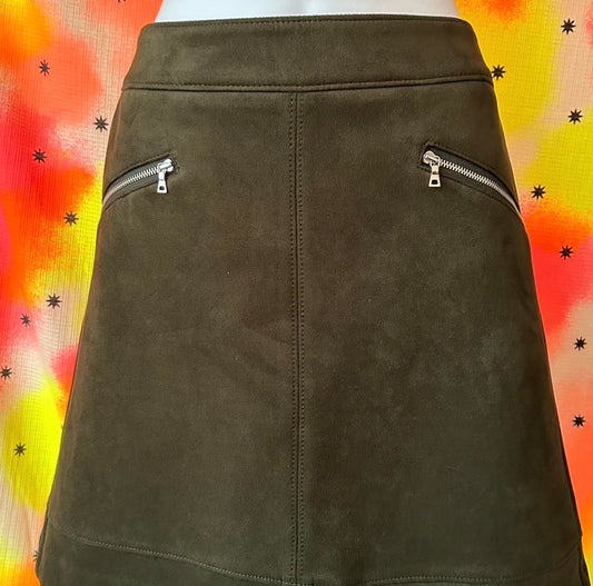 Green Faux Suede Skirt w/Pockets