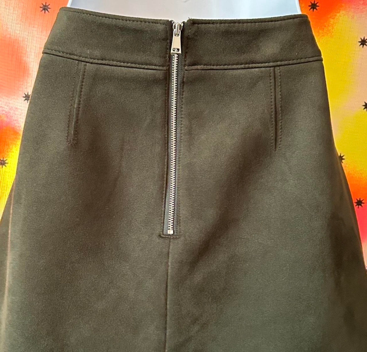 Green Faux Suede Skirt w/Pockets