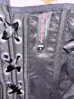 2000s Victoria Secret Black Corset with Pink Lace Trim
